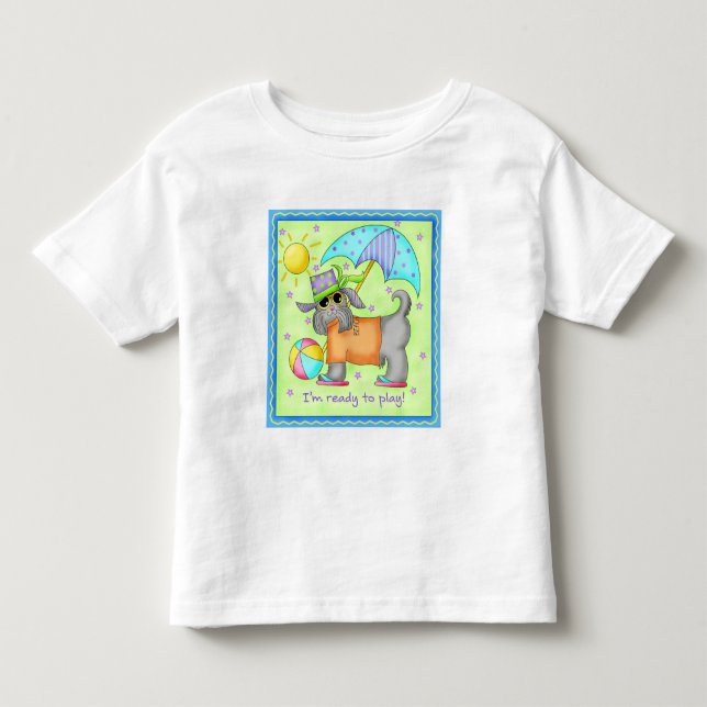 Beach Hund Art Grönt Blue Tee Shirt (Framsida)