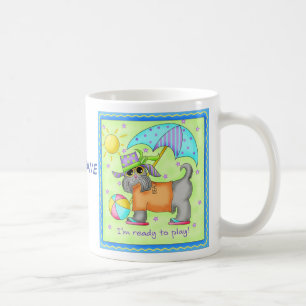 Beach Hund Stollig Art Grönt Blue Namn Personalize Kaffemugg