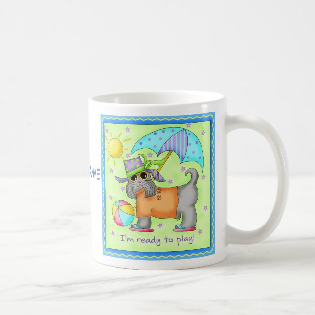 Beach Hund Stollig Art Grönt Blue Namn Personalize Kaffemugg (Höger)