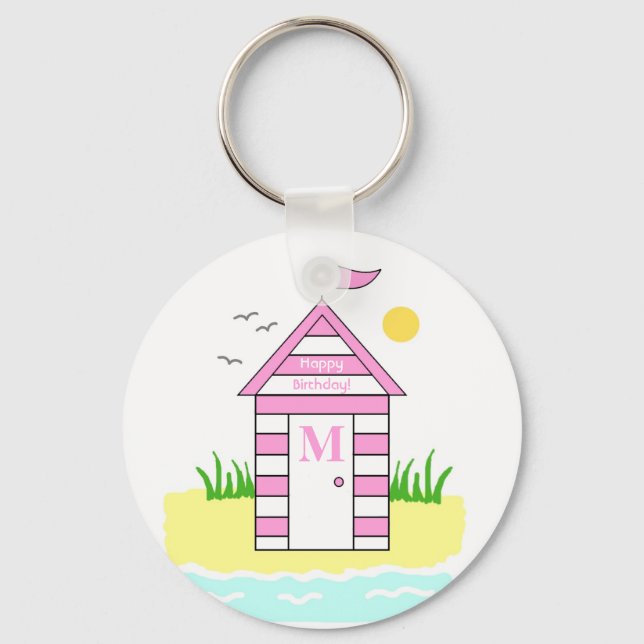 Beach Hut Rosa Nyckelring (Framsida)