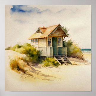 Beach Hut Watercolor Poster