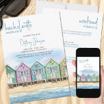 Beach Huts Bachelorette Helg Itinerary Inbjudningar<br><div class="desc">Beach Bachelorette Helg bjudande in till Italien. Vattenfärgskonstruktion med en rad färgstarka, färgade strandhinnor på oceanfront, guldsand, med framsidans havsvyer och sommartid blå himmel. Mallen är inställd för att du ska kunna lägga till information om helg och organisatör med resvägen helg på baksidan. Om Du t ex behöver justera överskrifterna...</div>