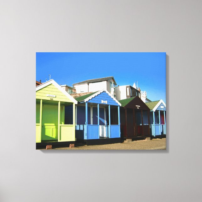 Beach huts blå himmel and engångseduktfoto canvastryck (Framsida)