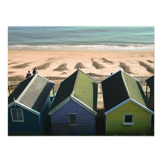 Beach huts blå himmel and engångseduktfoto fototryck (Framsidan)