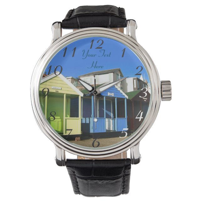 Beach huts blå himmel engångsej armbandsur (Framsida)