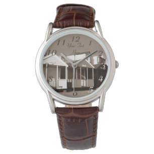 Beach huts blå himmel-maskigt sepiefoto från havsb armbandsur