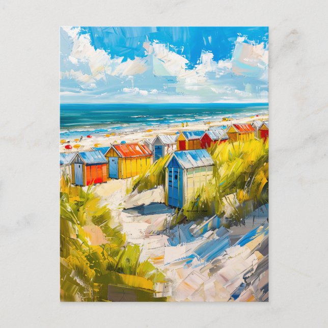 Beach Huts by the Sea in Holland Painting Vykort (Framsida)