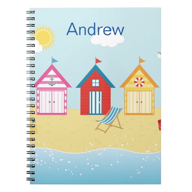 Beach Huts-fotopatbok för foto till Spiral Anteckningsbok (Framsidan)