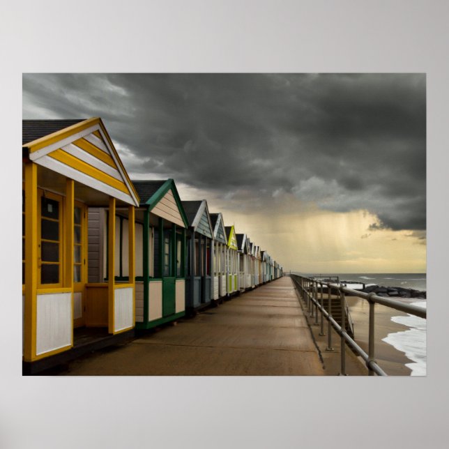 Beach Huts i en sommarstorm | Southwold Poster (Framsidan)