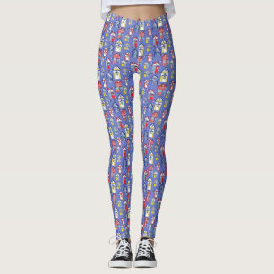 Beach Huts med hand plockade på Blue Leggings