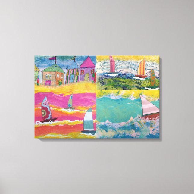 Beach Huts och Segelbåtar Canvastryck (Framsida)