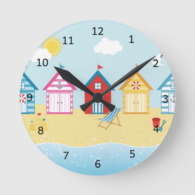Beach Huts Rund Klocka (Framsida)