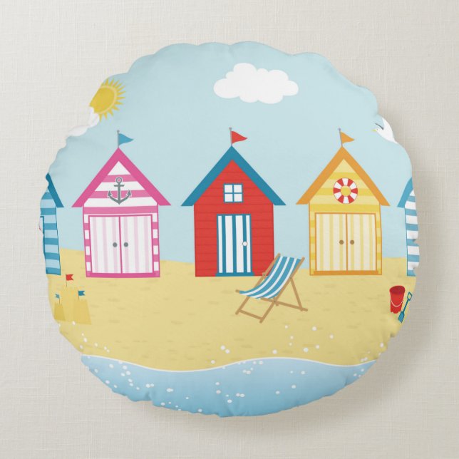 Beach Huts Rund Kudde (Framsidan)