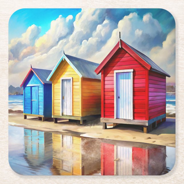 Beach Huts Underlägg Papper Kvadrat (Framsidan)