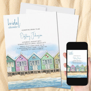 Beach Huts Watercolor Ocean Front Möhippa Inbjudningar