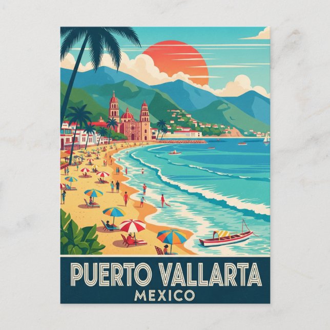 Beach i Puerto Vallarta Mexico Travel Vykort (Framsida)