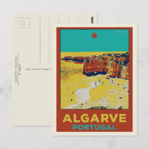 Beach illustration Algarve Portugal Vykort
