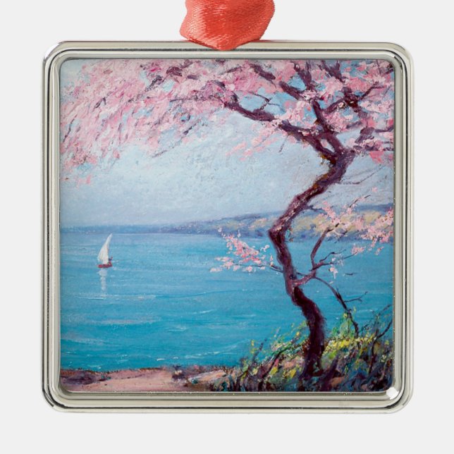 Beach in Biarritz, Frankrike (av Kimon Loghi) Julgransprydnad Metall (Framsidan)