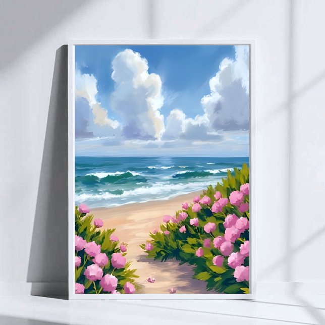 Beach in Bloom | Pink Hydrangea Oceanside Coastal Poster (Skapare uppladdad)