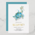 Beach-inbjudan om Julfest till jul<br><div class="desc">Fira säsongen med Do Berätta för A Belles julinbjudan, som innehåller en havssköldpadda med helgdag gienery i nyans av turkos, blått och grönt. "Julfesten" i ord är elegant skriven i guld-folie, vilket tillför en aning sofistikering. Anpassa med dina party-uppgifter för en kustnära chic, tropiskt temat jul firande i Florida eller...</div>