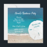Beach-inbjudan till nyårspartiet inbjudningar<br><div class="desc">Beach-julfesten bjuder in med blå bakgrund för havets vatten och stor sanddollardesign. Kvadratkort har rundade hörn (tillval) eller så väljer du den runda formen. Vit text med party överst och datum och tid tryckt på sanddollarn. Reverse har också en strandscen.</div>