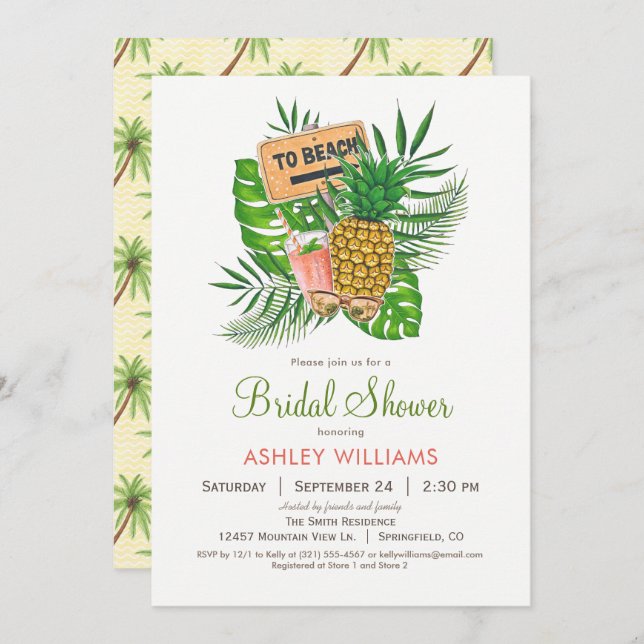 Beach Inbjudningskort för möhippan (Fram/baksida)