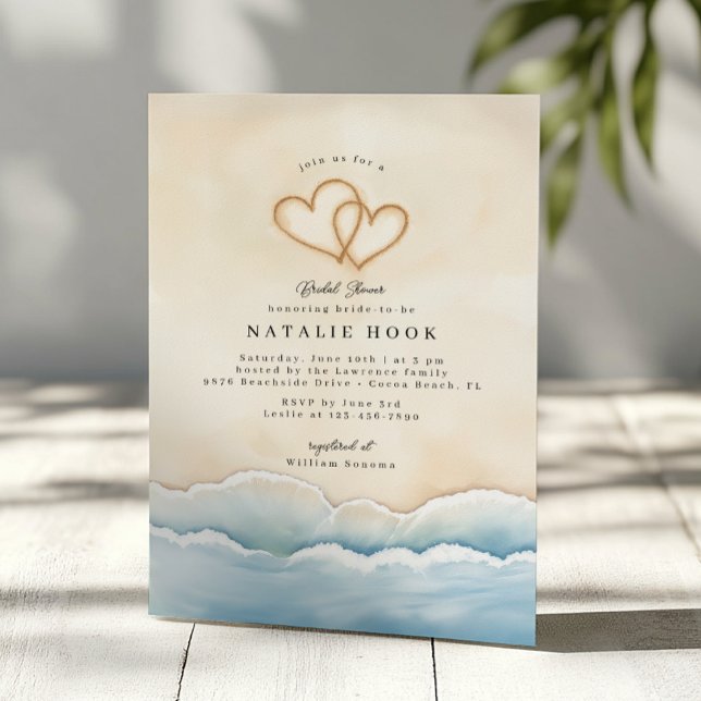 Beach Inbjudningskort för möhippan med Hearts (Summer Bridal Shower Invite)
