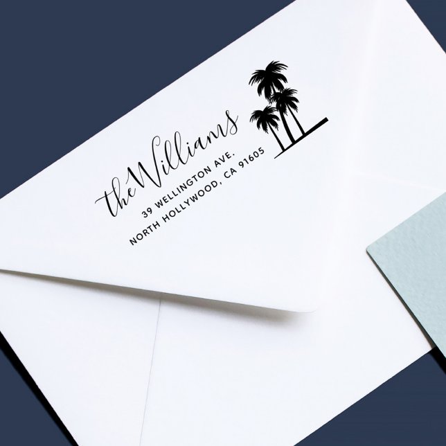 Beach Inspired Elegant Namn och Returadress Stämpel (Beach Inspired Elegant Name and Return Address Rubber Stamp)