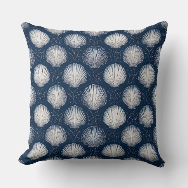 Beach-Inspired Navy and White Seashell Kudde (Framsida)