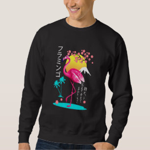 Beach Island Flamingo Vintage Embroized Flamingo Lång Ärmad Tröja
