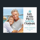 Beach-jul Helg Vykort<br><div class="desc">Roligt och moderna julkort på stranden har hand om typografi "Ha en mycket fin och vacker jul" vid sidan av ditt familjefoto. Anpassa till hälsning och namn.</div>
