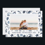 Beach jul Helgdagars Nautical Ligcape Photo Julkort<br><div class="desc">Persikofotokort. Tropiska sjöar,  stjärnfisk,  krabba,  sanddollar,  sjöfågel mönster i blått.</div>