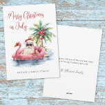Beach-jul i juli julkort<br><div class="desc">Gå in i helgdag med det här unika julkortet som innehåller ett avslappnat Jultomten i solglasögon i en rosa flamingo floaty i havet. God jul i juli visas på ett lysande sätt överst och anger tonen för ett solnyttigt, lågsäsong firande. Perfekten för att skicka beachy helgdag, detta kort är idealiskt...</div>