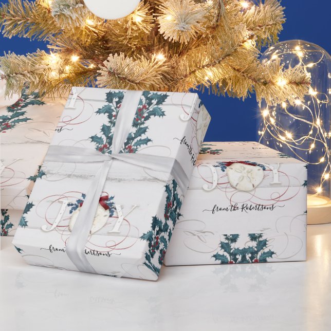 Beach jul Joy Holly Sand Dollar Driftwood Presentpapper (Helgdagar)