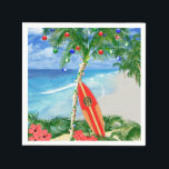 Beach-jul Pappersservett<br><div class="desc">Glad helg från de varma sandstränderna på din favoritstrand på tropiska öar. Handflatan träd dekorerade med prydnadsföremål för julgranar och ljus,  med en reflextavla som lutar mot Julgran.</div>