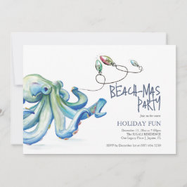 Beach jul Party Watercolor Blue Octopus Inbjudningar