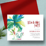 Beach jul Party Watercolor Handflatan Träd Santa Inbjudningar<br><div class="desc">En söt juljakt har en vattenfärg handflatan träd med Jultomten i en hawaiisk skjorta med en gåva. Ord "Beachmas Party" är skrivet med roligt. Ett lysande val för en tropisk temad julfest. Unik vattenfärgsgrast och design av Victoria Grigaliunas från Do Berätta för A Belle. Om du vill se fler inbjudningsmallar...</div>