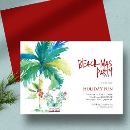 Beach jul Party Watercolor Handflatan Träd Santa Inbjudningar