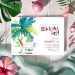 Beach jul Party Watercolor Handflatan Träd Santa Inbjudningar<br><div class="desc">En söt badjulsinbjudning har en vattenfärg handflatan träd med Jultomten i en rosa flamingo-skjorta med en gåva. Ord "Beachmas Party" är skrivet med roligt. Ett lysande val för en tropisk temad julfest. Unik vattenfärgsgrast och design av Victoria Grigaliunas från Do Berätta för A Belle. Om du vill se fler inbjudningsmallar...</div>