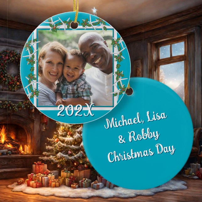 Beach jul Photo Ornament Starfish Blue (Skapare uppladdad)