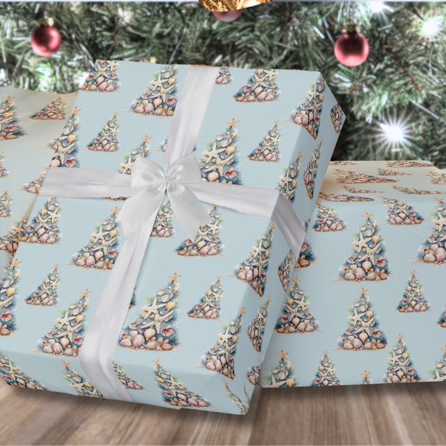 Beach-jul Presentpapper (Beach Christmas Tree Pattern Wrapping Paper)