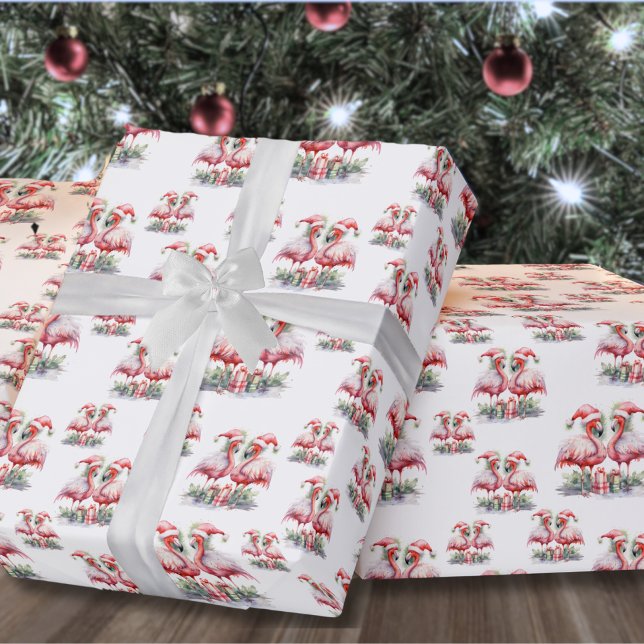 Beach-jul Presentpapper (Festive Flamingo Beach Christmas Wrapping Paper)
