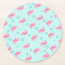 Beach Jul Rosa Flamingo Round Papper Underlägg Rund