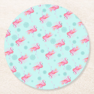 Beach Jul Rosa Flamingo Round Papper Underlägg Rund