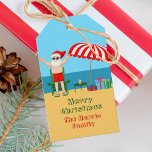 Beach-julsommaren Jultomten Anpassningsbar Party Presentetikett<br><div class="desc">Denna söta anpassningsbar jul i juli, party-märkre, gör att perfektens sommartid dör party för en strandbänk eller bassäng-samling. Gör det till en roligt nordpolare, så att extravaganza med Jultomten i hans simbassänger bredvid ett rödvitt strandparaply och -gåvor. Jag har aldrig sett mr Klaus i en badande kostym förut! Grönten knyter...</div>
