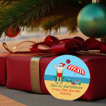Beach Jultomten Anpassningsbar Sunny jul Party Gåvor Etiketter<br><div class="desc">Den här söta julen i juli-festen ger märkre till perfekt sommaren party-dekorera för en strandbänk eller bassäng-samling. Gör det till en roligt nordpolare, så att extravaganza med Jultomten i hans simbassänger bredvid ett rödvitt strandparaply och -gåvor. Jag har aldrig sett mr Klaus i en badande kostym förut! Grönten binder samman...</div>