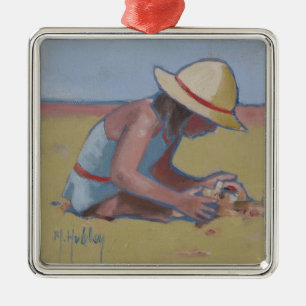 Beach Kid Cute Little Girl leker sand Julgransprydnad Metall