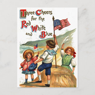 Beach Kids 4:e juli Flagga Postcard Vintage Art Vykort