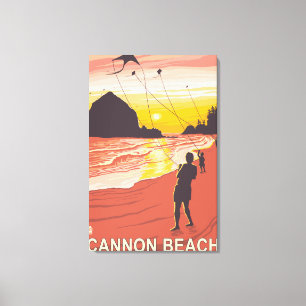 Beach & Kites - Cannon Beach, Oregon Canvastryck