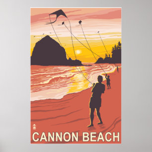 Beach & Kites - Cannon Beach, Oregon Poster